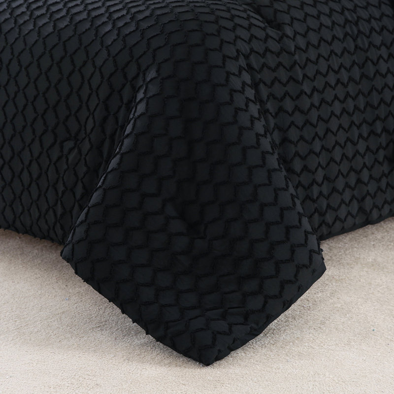 Ring Stitch Comforter Set, King Comforter + 2 King Shams, Black