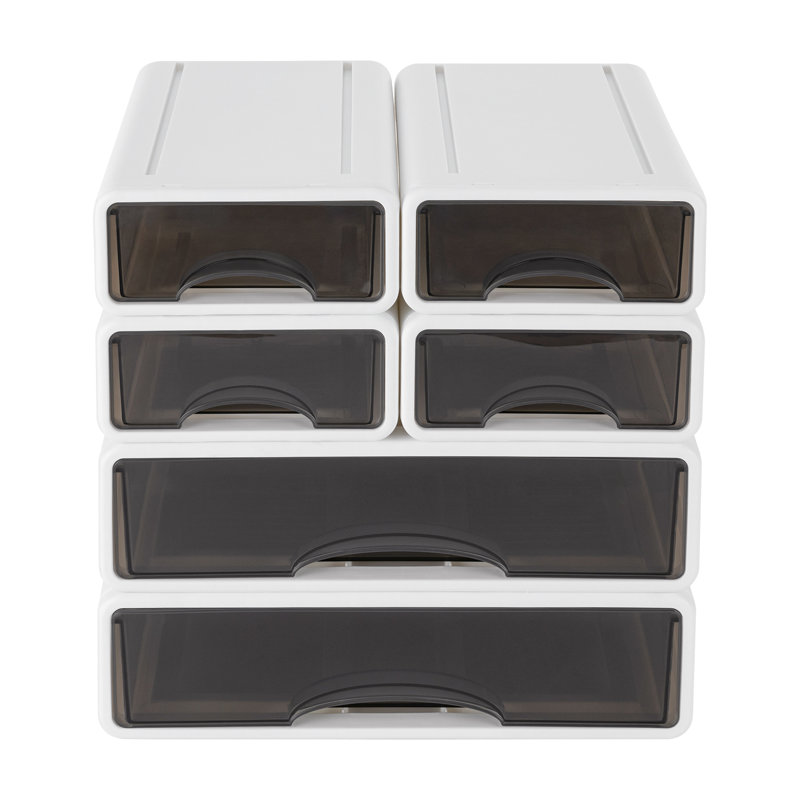 Office Stackable Storage Box With 6 Drawers-White, White
