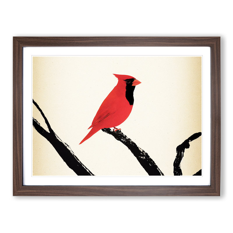 Cardinal Bird Vol.9 - Single Picture Frame Print, 46cm H x 64cm W x 2cm D, Walnut Framed