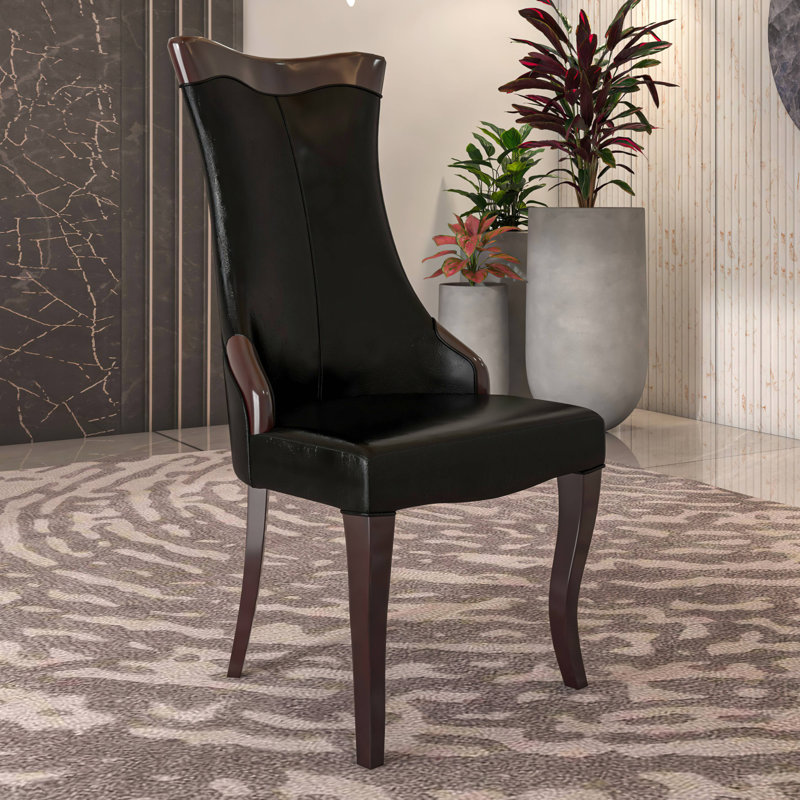 Miramar Upholstered Dining Chair With Rubberwood Legs And High-Back Design, Black, 1