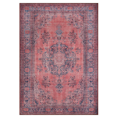 Vintage Look Woven Base Decorative Pink Oriental Carpet