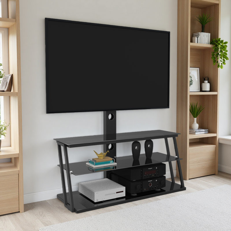 Meuble télé multifonctionnel en verre trempé à angle et hauteur ajustables
