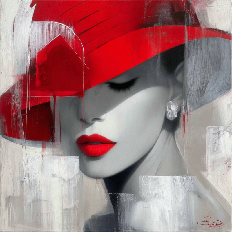 «Scarlet Hat Reverie», art mural sur toile, L 20 po x H 20 po x P 1,5 po