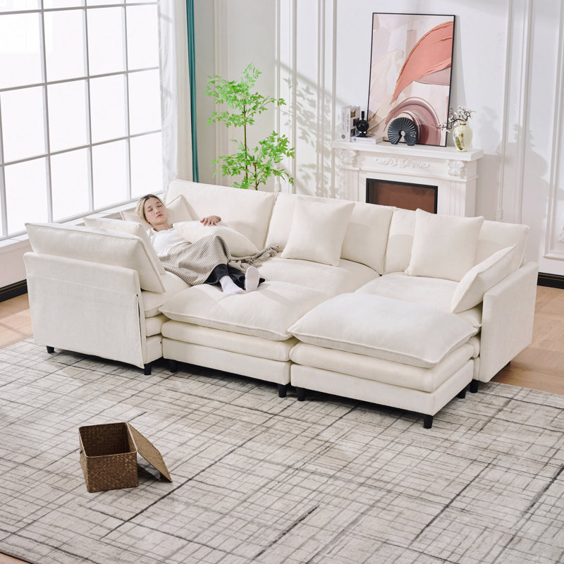 140.9-Inch U-Shaped Modular Sectional Sofa, Beige Fabric