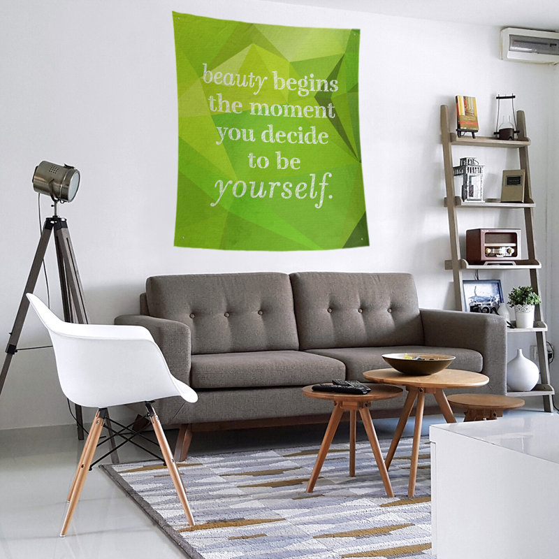 Tapisserie citation en polyester en faux gemme, H 80 po x l 68 po, Péridot