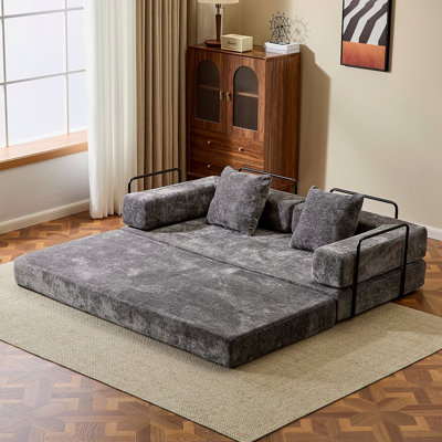 Canapé de plancher, canapé à compression, canapé-lit de plancher convertible avec accoudoirs de soutien dorsal, canapé-lit de salon confortable, tissu en chenille, pour la chambre à coucher du salon