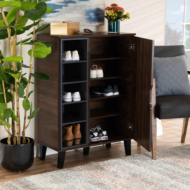 Ketter 15 Pair Shoe Storage Cabinet, Walnut Brown