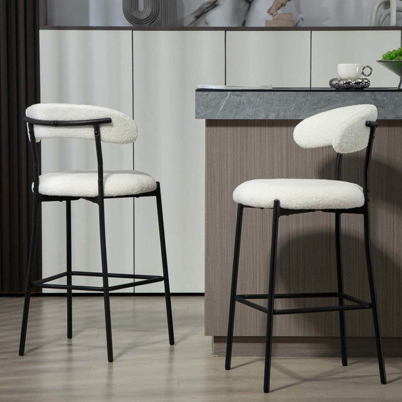 Tabouret de bar 26 po à hauteur de comptoir avec housse en tissu Teddy et îlot de cuisine avec base thermolaquée et repose-pieds