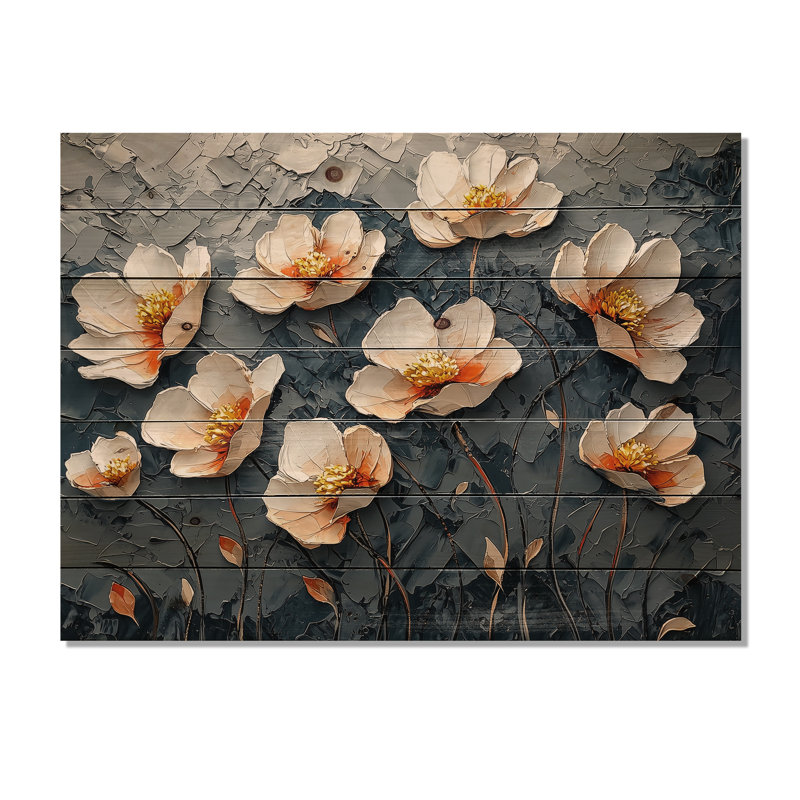 Dance Of The Poppies On Stone II - Poppies Wood Wall Art - On Natural Pine Wood, 30" H x 40" W x 0.78" D