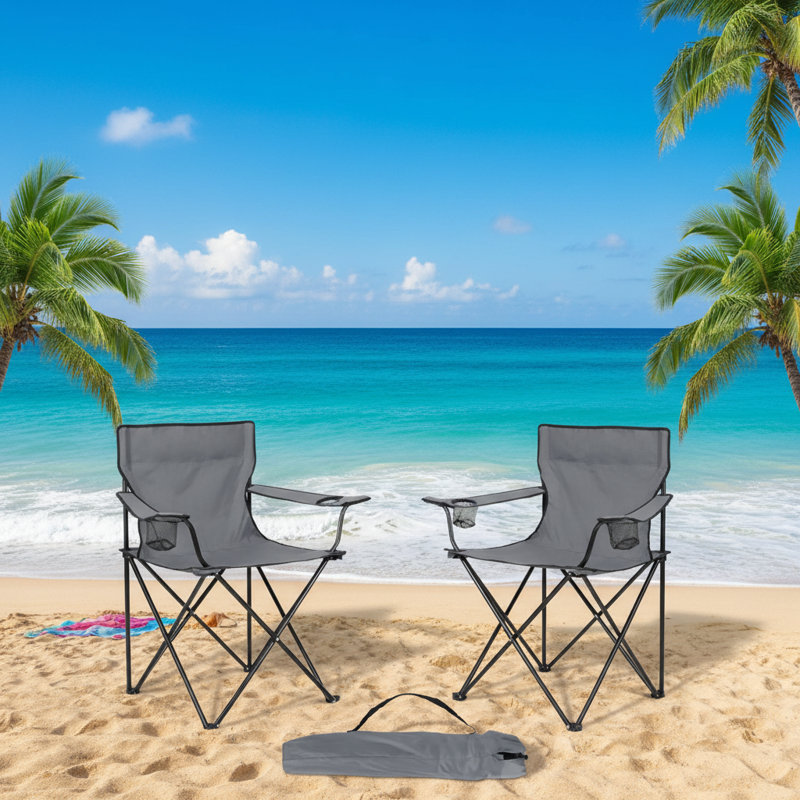 Gray Adult Portable Folding Camping Chair Set 2-Pack With Storage Bag Oversized Suitable For Outdoor Lawn Fishing Hiking Picnic Beach