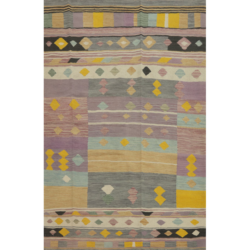 Tapis géométrique Kilim tissé à la main 5 x 7