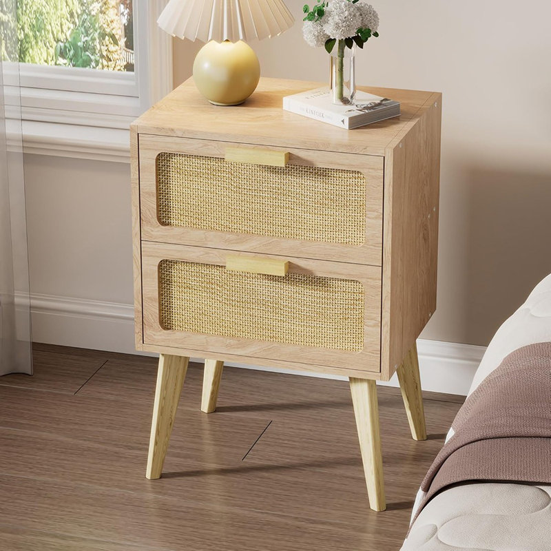 Table de chevet en rotin, table de chevet avec rangement Boho, table de bout, table d'appoint ...