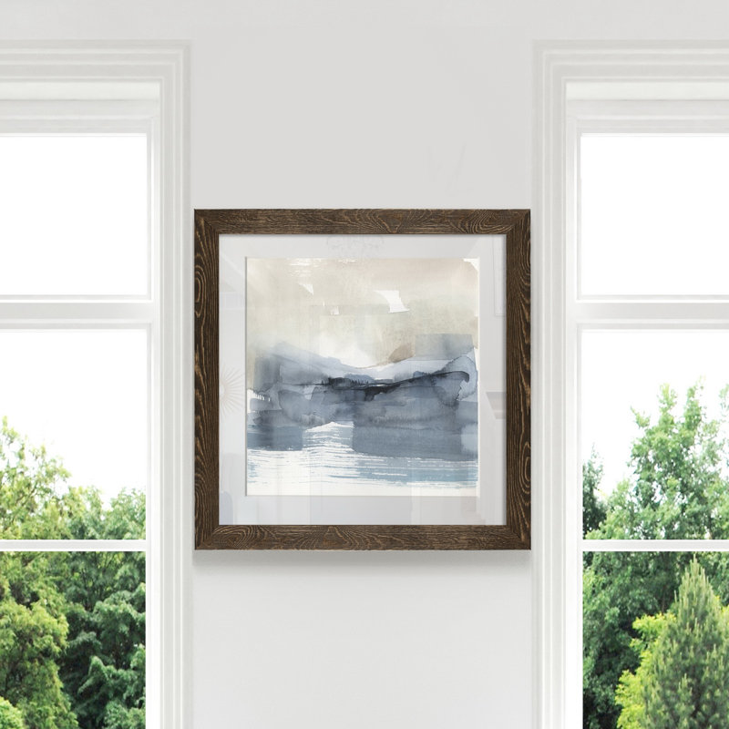 «Fog on The Horizon Vi» - Peinture encadrée sur papier, H 35,5 po x l 35,5 po x P 1,5 po, Encadré de bois de noyer