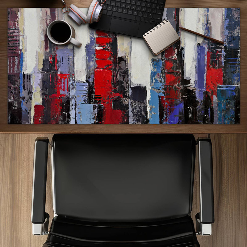 Abstract red and blue buildings - 15.75"x31.50" Desk mat