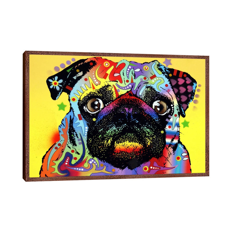 Pug by Dean Russo - Print on Canvas, 101.6 cm H x 66.04 cm W, Brown Framed