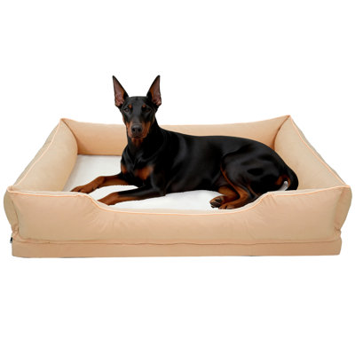 50" Oversized Orthopedic Dog Bed with Waterproof Protection and Washable Cover, Beige