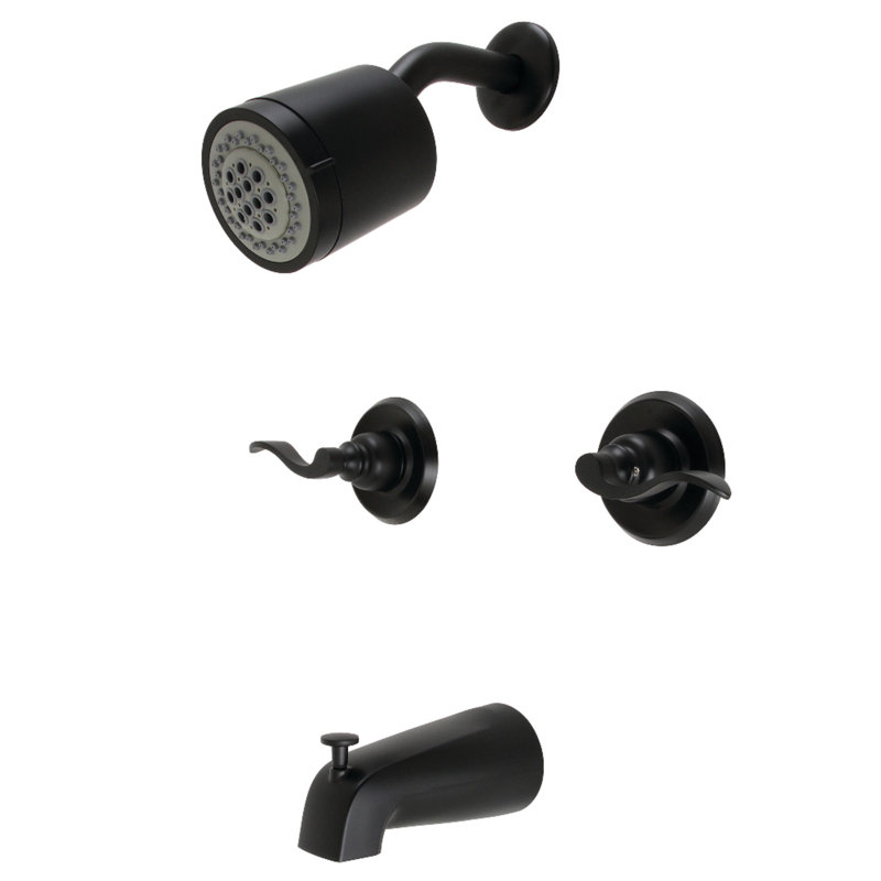 Kingston Brass NuWave French Double-Handle Tub and Shower Faucet, Matte Black
