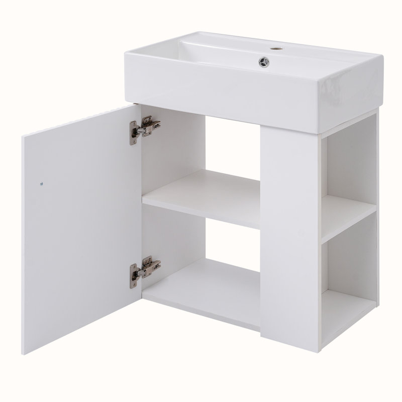 Meuble-lavabo flottant avec lavabo en céramique, Blanc