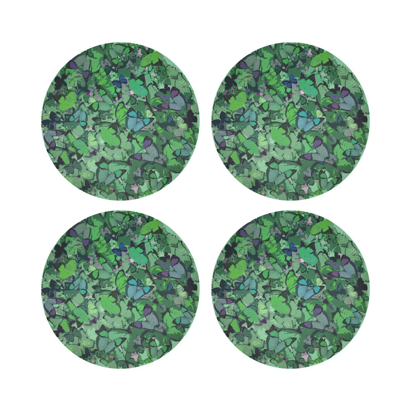 Mariposa Pop Vegan Leather Round Coasters, Green