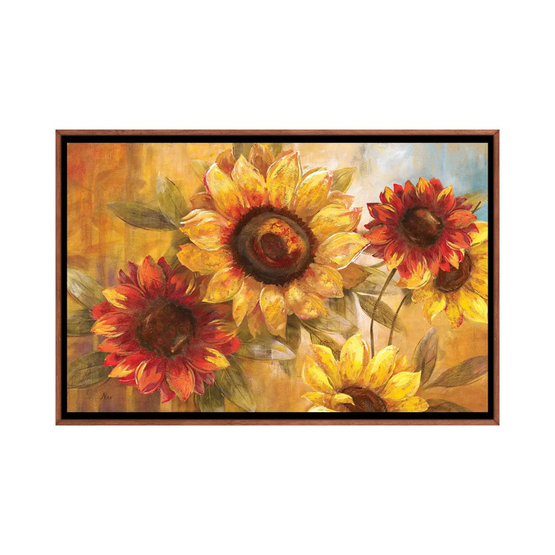 Tournesol «Cheer» par Nan - impression, H 32 po x l 48 po x 1,5 po, Cadre brun classique