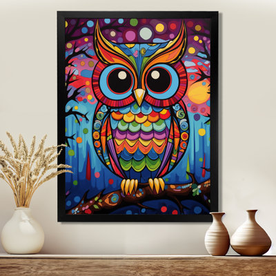 Colorful Owl Stocking At Night II - Owl Animal Wall Decor