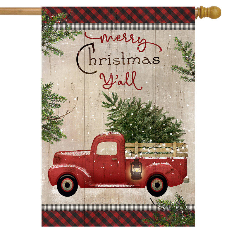 Drapeau «Merry Christmas Y'all House», Rouge/vert/noir