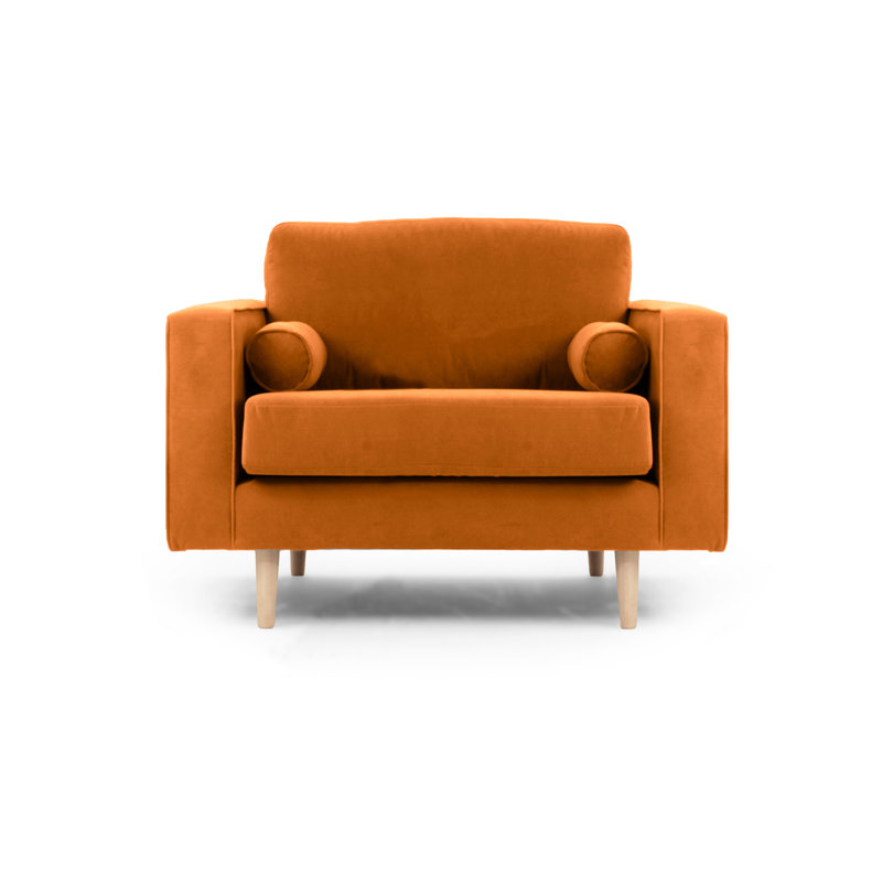 Boubacar 2 Seater Velvet Loveseat, Burnt Orange, Natural