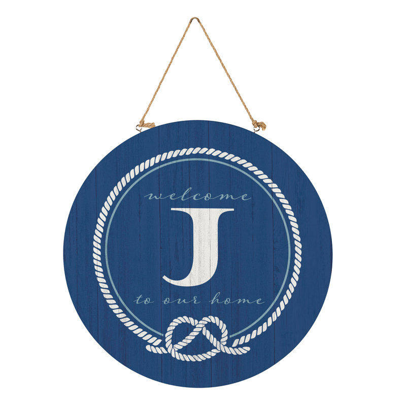 Monogramme de décor de porte côtière blanc 18 po, Bleu / blanc