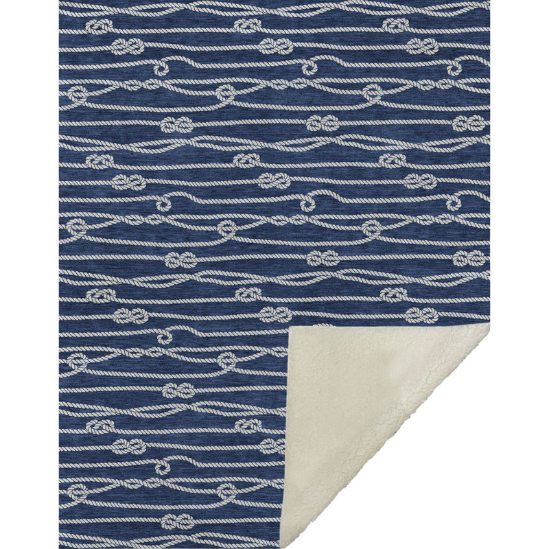 Addison Machine Washable Sherpa Rope Throw Blanket, Navy