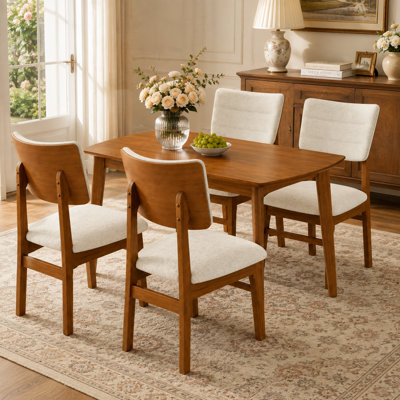 Ensemble de salle à manger Cavressa 5 pièces, table de cuisine rectangulaire de style campagnard avec 4 chaises rembourrées, cadre en bois d'hévéa et coins arrondis