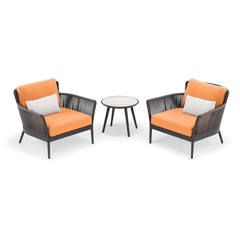 3 Piece Seating Group with Cushions, Tangerine, Yes