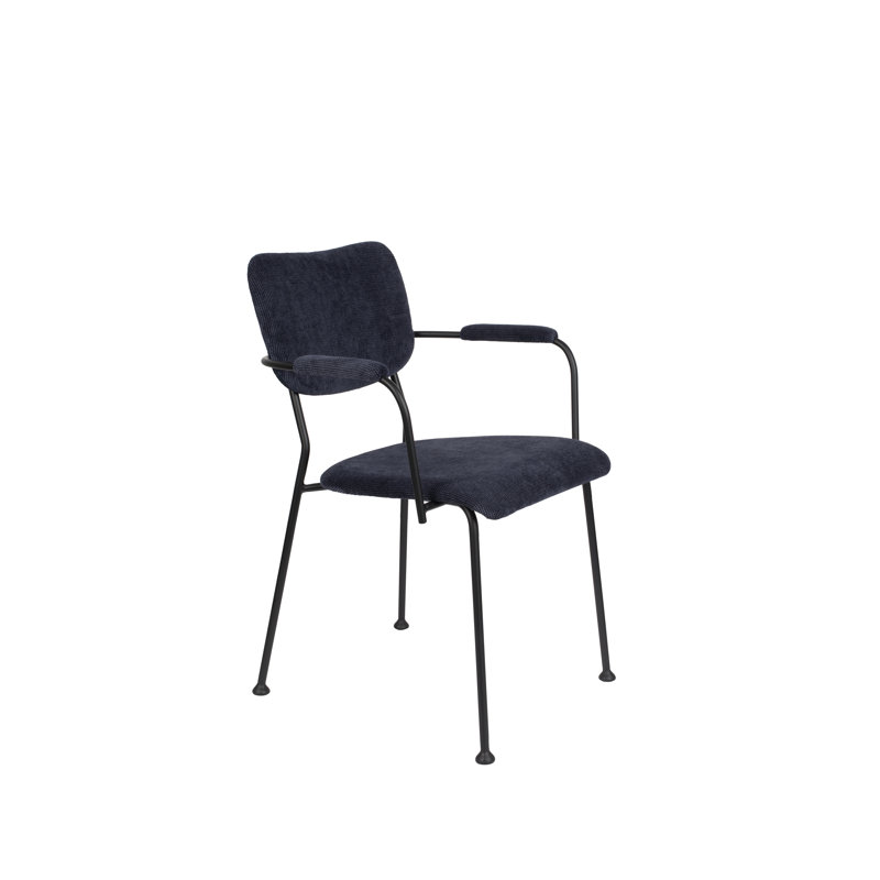 Chaise avec accoudoirs rembourrée Benson, Bleu foncé
