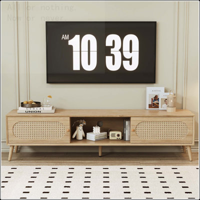 Boho Rattan TV Stand for TVs up to 80 Inches with Sliding Doors