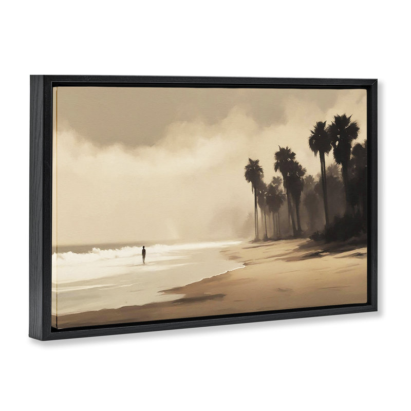  Toile flottante encadrée «Moody Beach View» par Noah Bay, H 21 po x l 31 po, Cadre flottant noir de jais