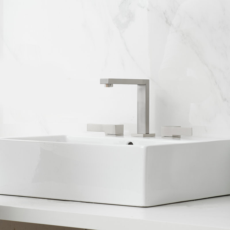 Robinet de salle de bain à large entraxe avec bonde, Nickel brossé