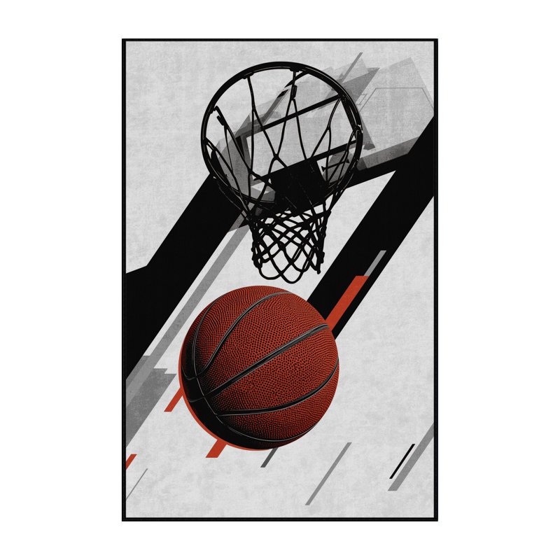 Tapis à carreaux gris lavable à la machine à anneaux de basketball Cain, 8 x 12