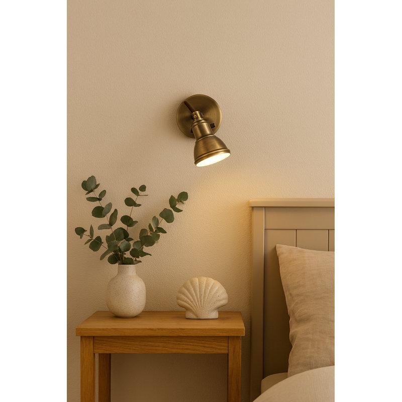 Lentz Unique Industrial Designed Switched Wall Spot Light, Antique Brass