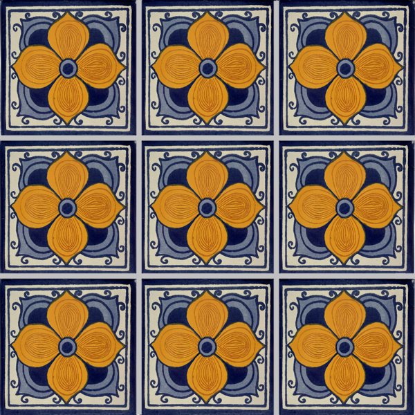 4.2" x 4.2" 9pcs TalaMex Marigold Talavera Mexican Tile