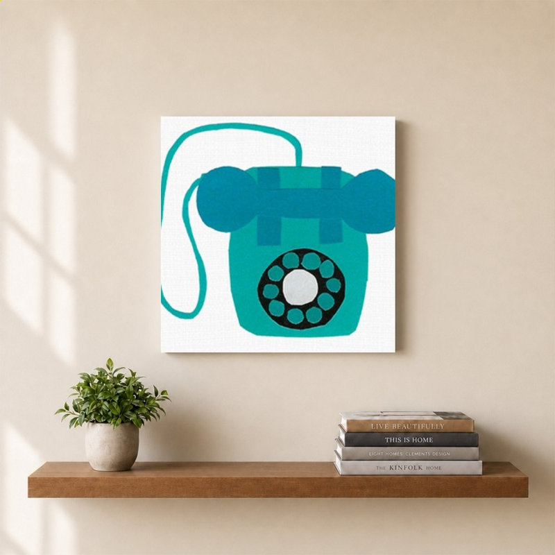 «Retro Téléphone Blue» par Jen Bucheli - Impression sur toile, 30" H x 30" W