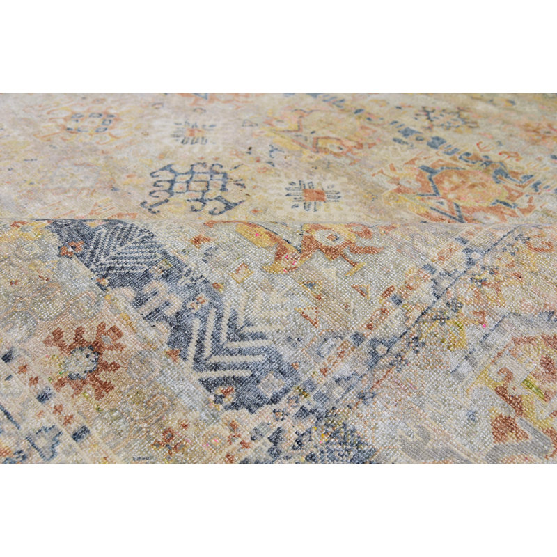 Tapis oriental rectangulaire gris / crème noué à la main, Rectangle 8 pi x 10 pi