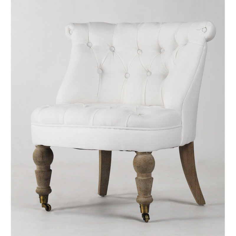 Amelie Tufted Slipper Chair, White Linen Blend
