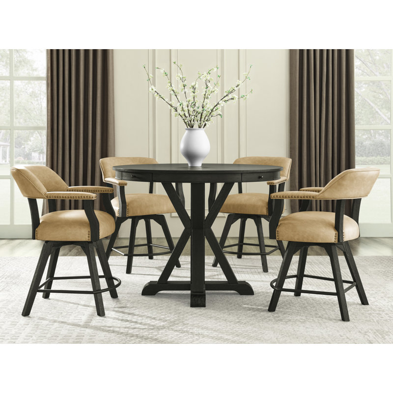 Rylie 48" Round Black Oak Counter Height Dining Table