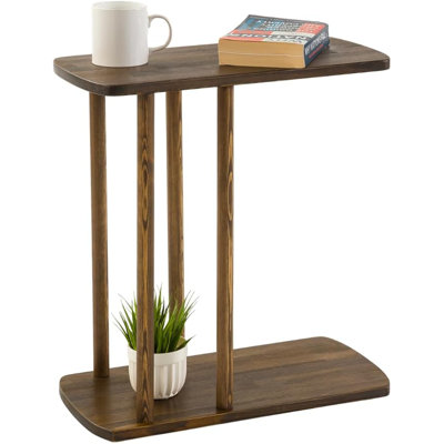 C-Shaped Solid Wood End Table, Side Table for Couches, Sofa Tables Slide Under Couch for Living Room, Over Couch TV Tray Table for Small Spaces Style Wooden (Dark Walnut, Large)