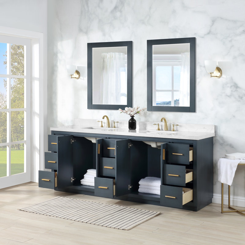 Gazsi Wood Bathroom Vanity Set, Charcoal Blue
