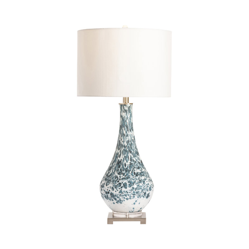31.75" Glass Table Lamp With White Shade