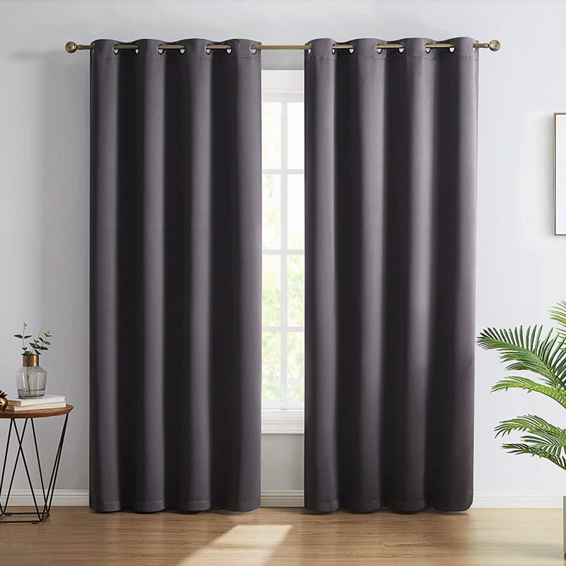 Gerlach Polyester Blackout Thermal Grommet Curtain Pair, 52" W x 63" L, Charcoal Gray