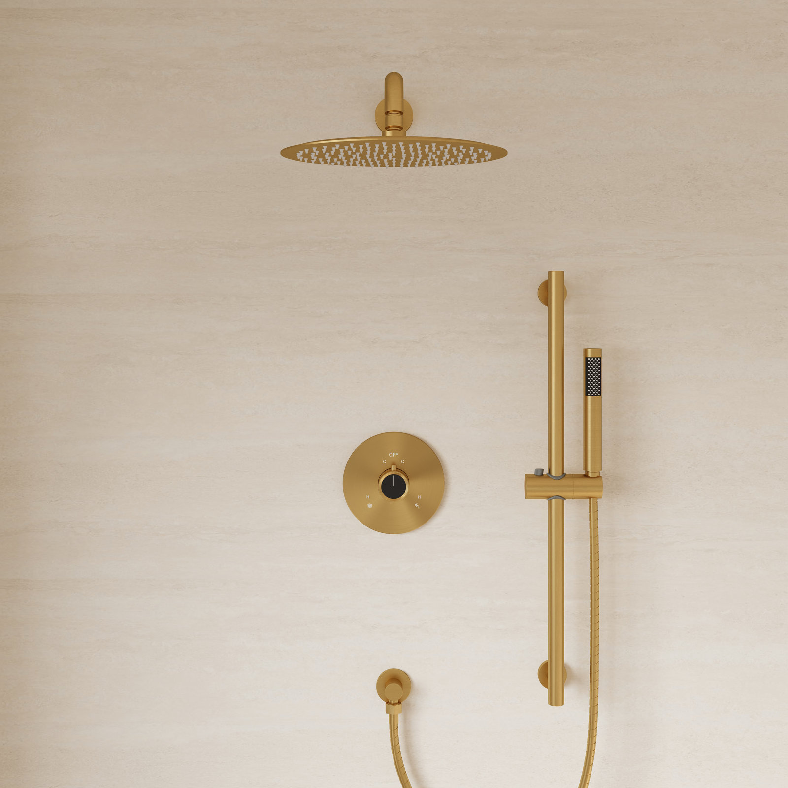 10" Rainfall Shower System with Slide Bar, Brushed Gold