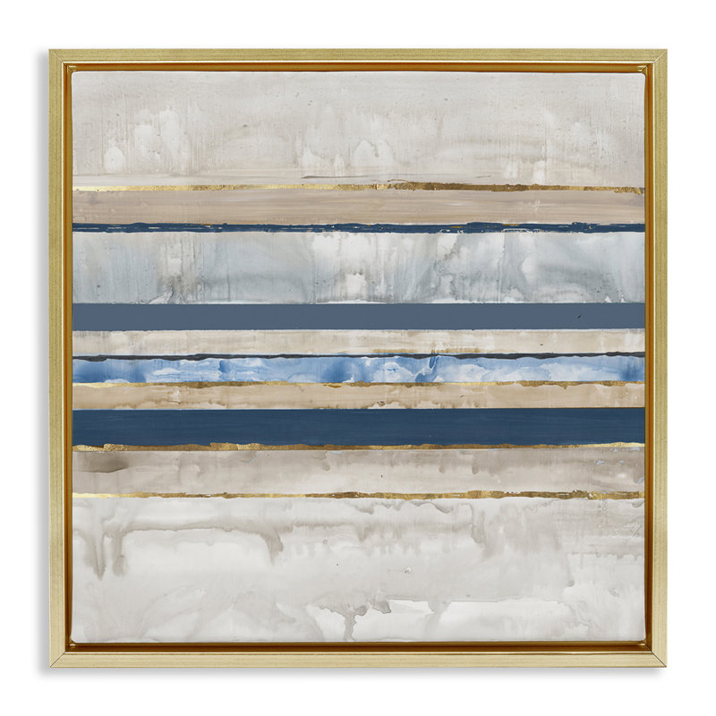 «Nautical Tone Stripes» par Lera, H 25 po x l 25 po, Cadre flottant métallique doré