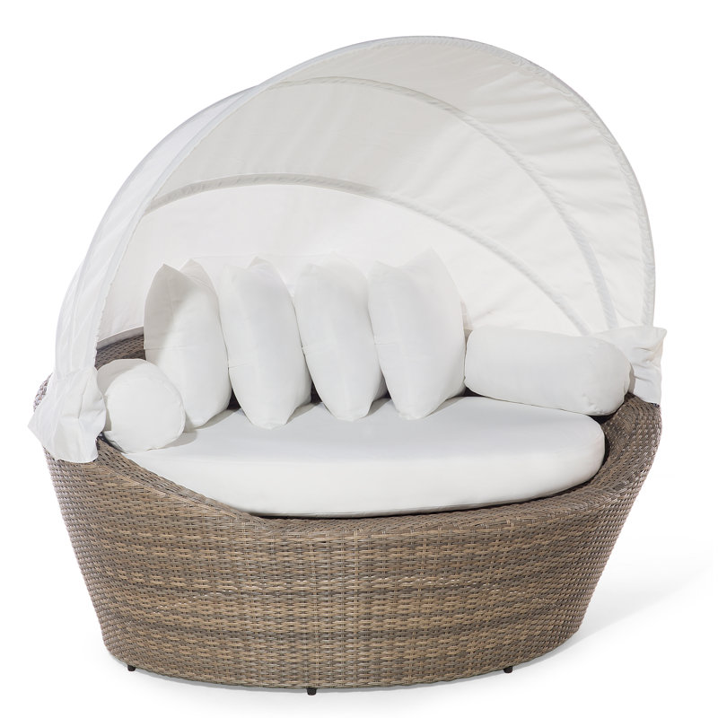 165cm Wide Patio Daybed with Cushions, White/Brown