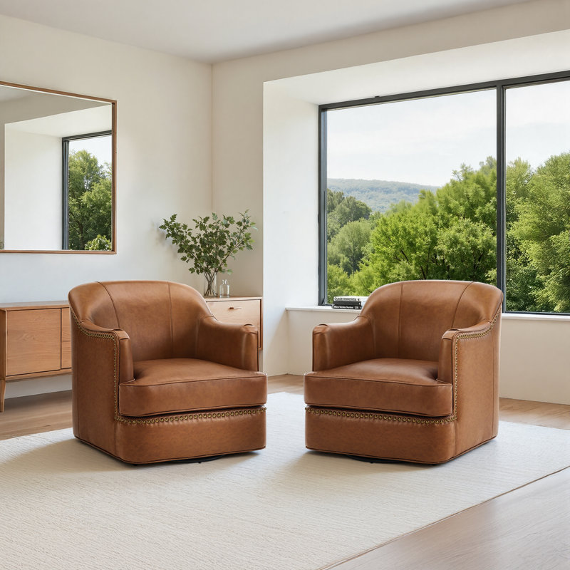 Fauteuils pivotants en cuir véritable Anselmo Fazio, Cognac